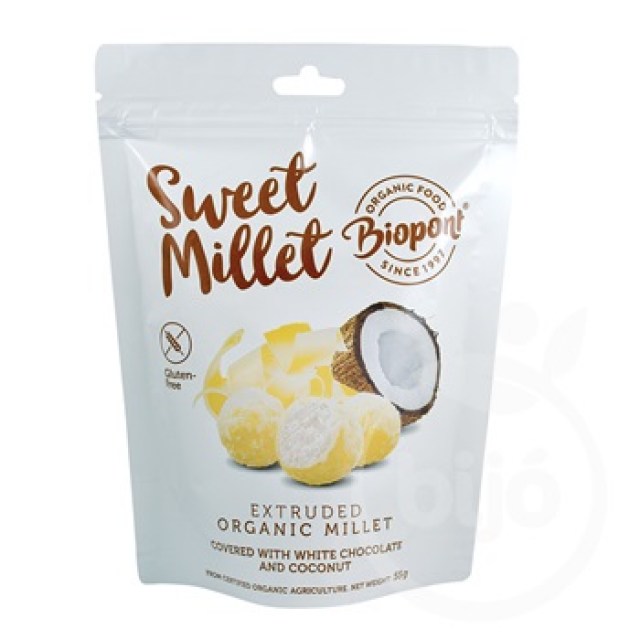 Biopont_bio_sweet_millet_fehercsokolades_kokuszos_extrudalt_koles_glutenmentes_55_g